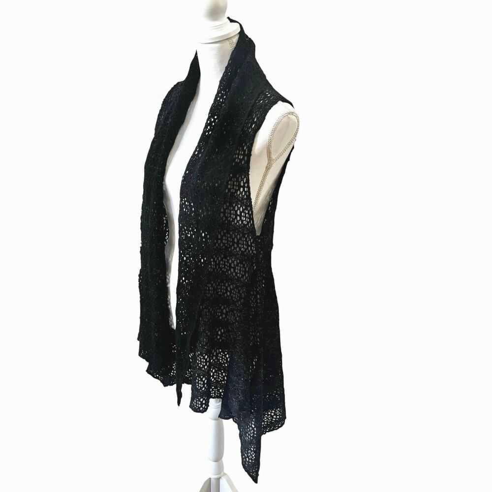 Kaktus Black Open Crochet Knit Sleeveless Cardigan Vest